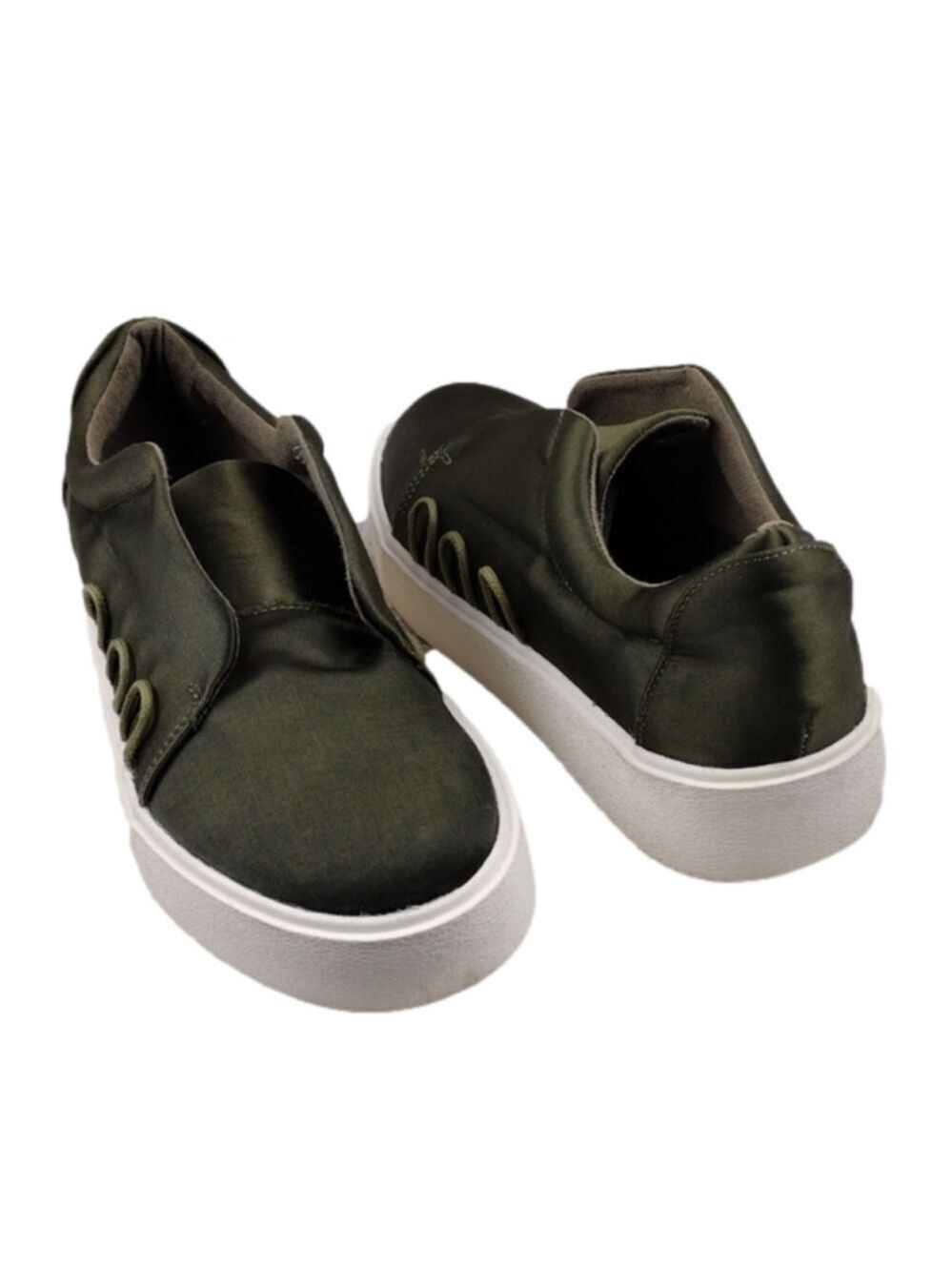 Madden Girl Laney Green Satin Fabric No Lace Low Top Slip On Platform Sneaker